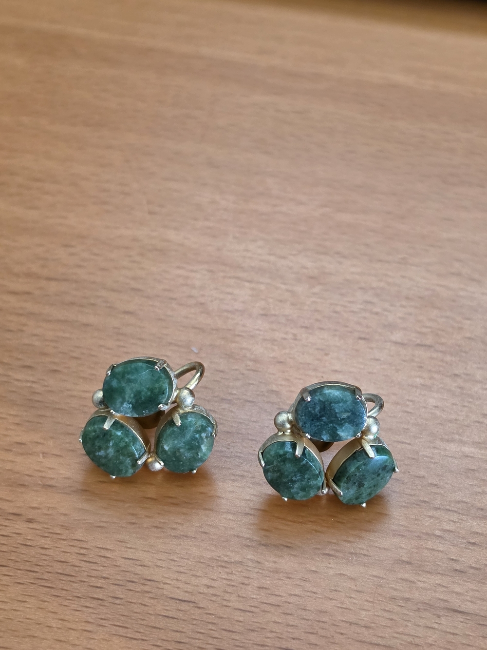 Burt Cassell Vintage Gold And Green Screw Back Earrings